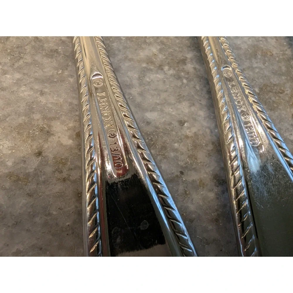 5 Lenox TUDOR BEAD Stainless 18/10 Glossy Rope Edge Large Spoons‎